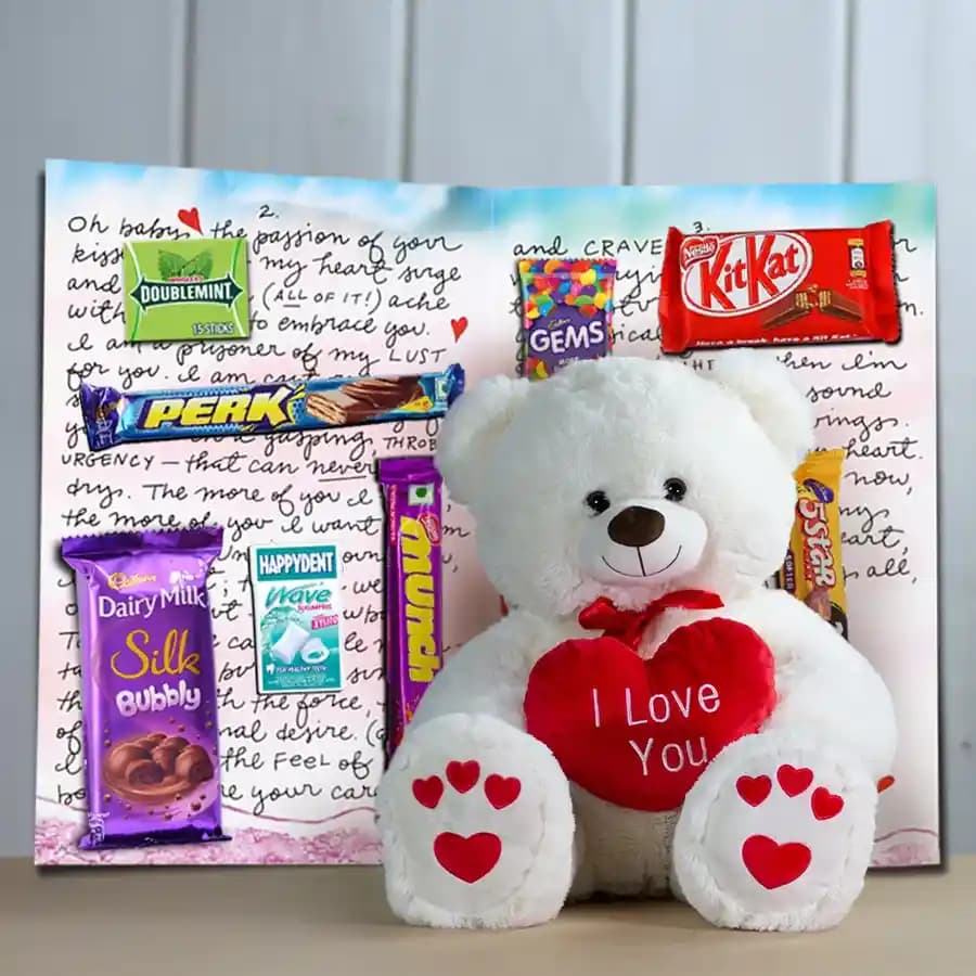 Charismatic Chocolate Message Card and a Teddy with Heart