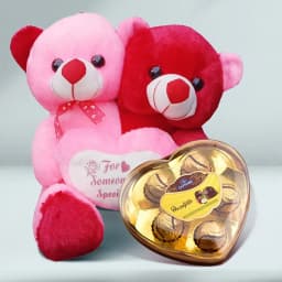 Gracefully Celebrate 5 Love Years with 2 Body 1 Heart Teddy n 5pcs Sapphire Heart Chocolates 1