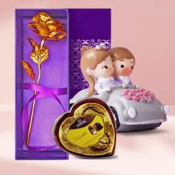 Admirable Loving Couple showpiece with Sapphire Heart Chocolate Box n Golden Rose 1