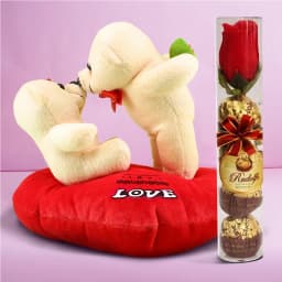 Attractive Kissing n Singing Couple Teddy with Rudalfo Chocolates n Rose Box 1