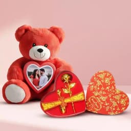 Superb Personalized Photo Teddy with Golden Rose 1