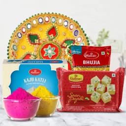 Special Puja Thali with Haldiram Sweets Snacks n Gulal 1