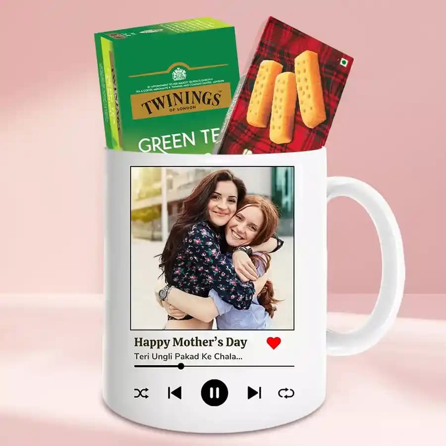 Admirable Personalized Photo Coffee Mug with Twinings Green Tea N Walker Cookies