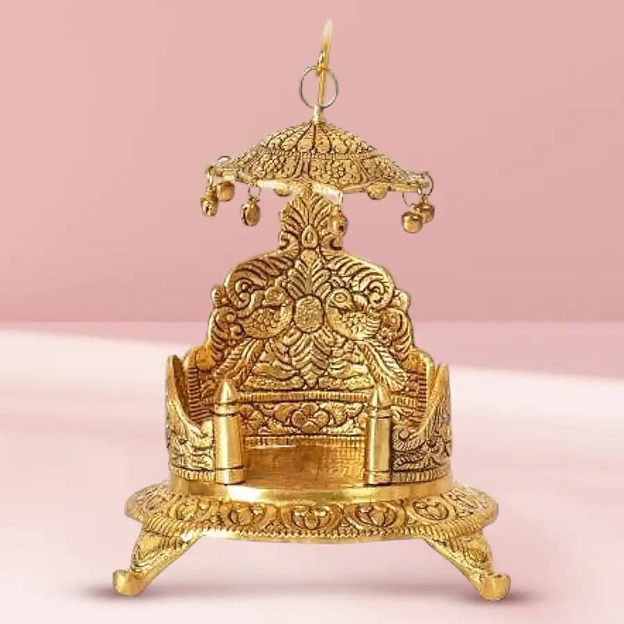 Beautiful Gold Plated Ladoo Gopal Pooja Chowki