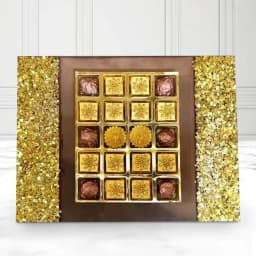 Diwali Gift of Golden Diya N Handmade Chocolate Wooden Tray 1