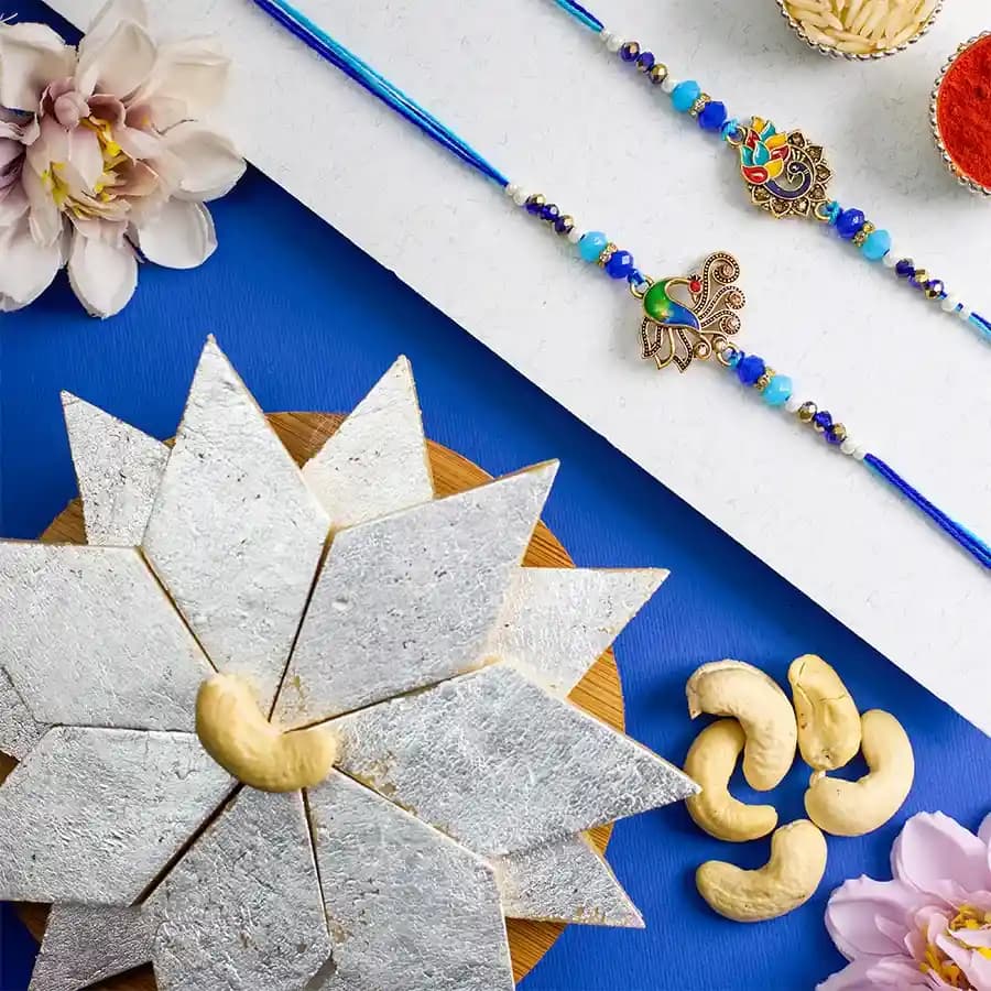 Stunning Kundan Rakhi Set N Sweet Combo