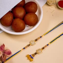Elegant Kundan Bhai Bhabhi Rakhi N Sweet Treat Combo 1