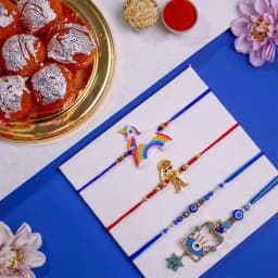 Premium Family Rakhi Set N Ghee Laddu Combo 1