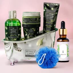 Classy Green Tea Bath Tub Home Spa Set with Essential Oil N Loofah 1
