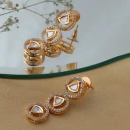 Classic Round Diamond Kundan Drop Earrings 1