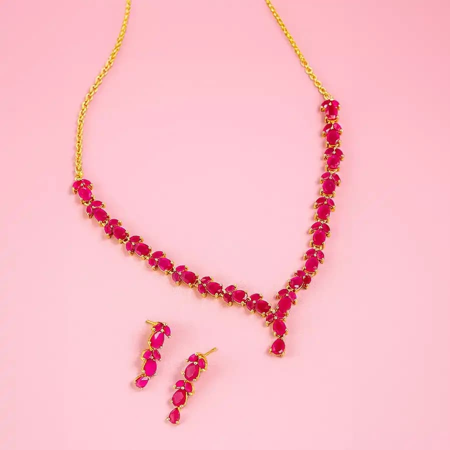 Dazzling Ruby Necklace N Earrings Set