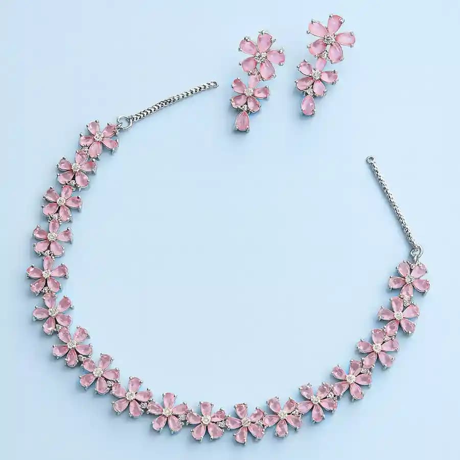 Trendy AD Studded Flower Jewellery Set