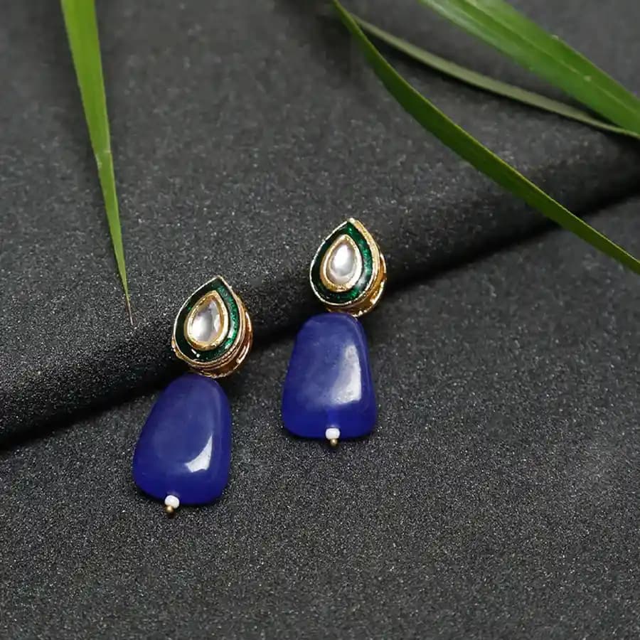 Chic Blue Kundan Earrings