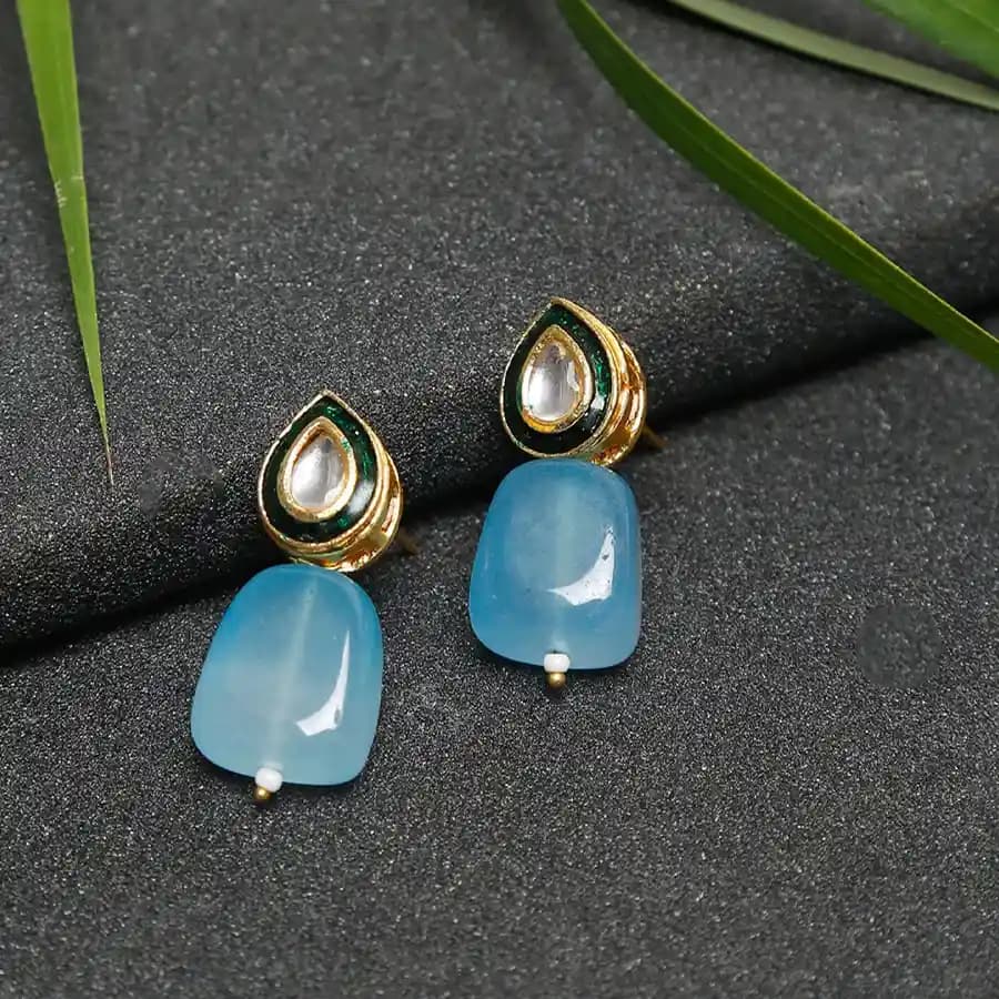 Stunning Sky Blue Kundan Earrings