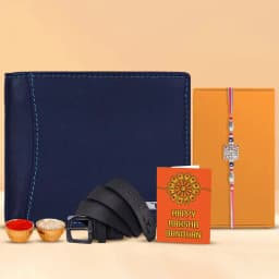 Kundan Rakhi N Sleek Wallet Belt Gift Set 1