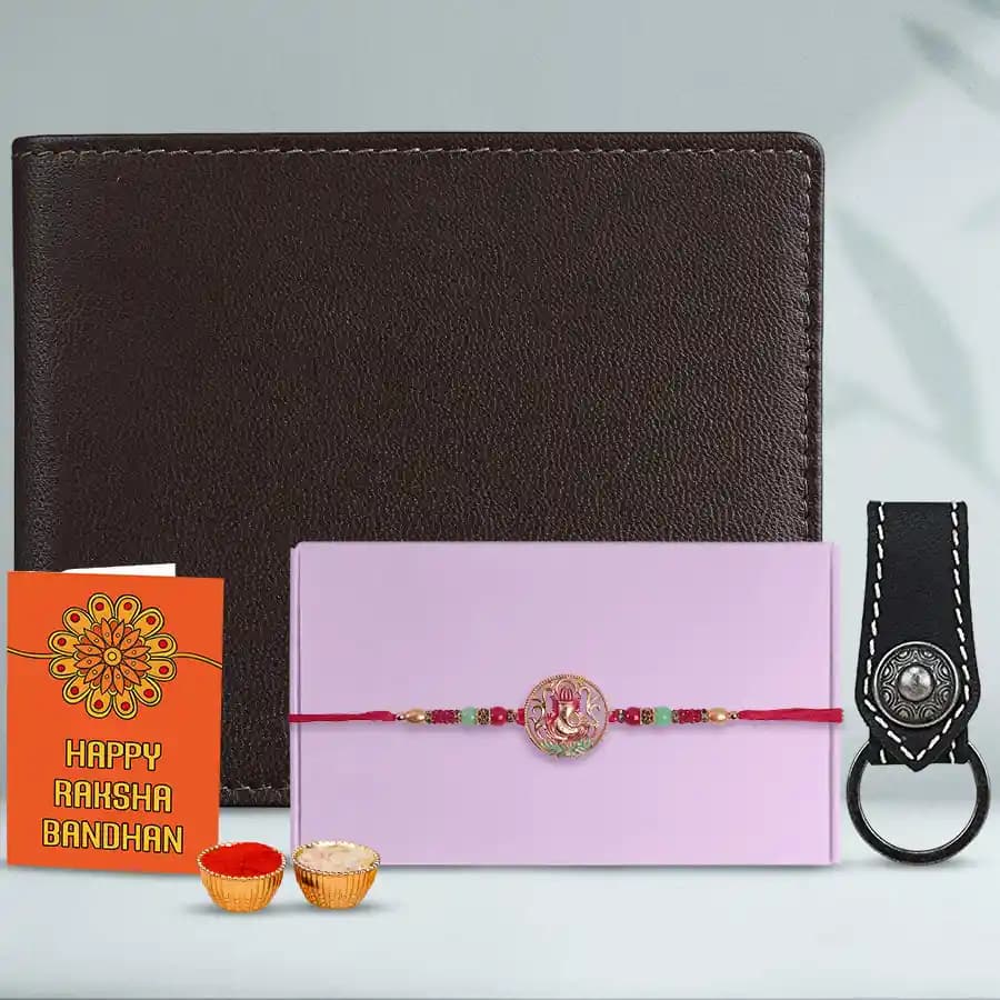 Ganesha Rakhi with Chic Leather Combo