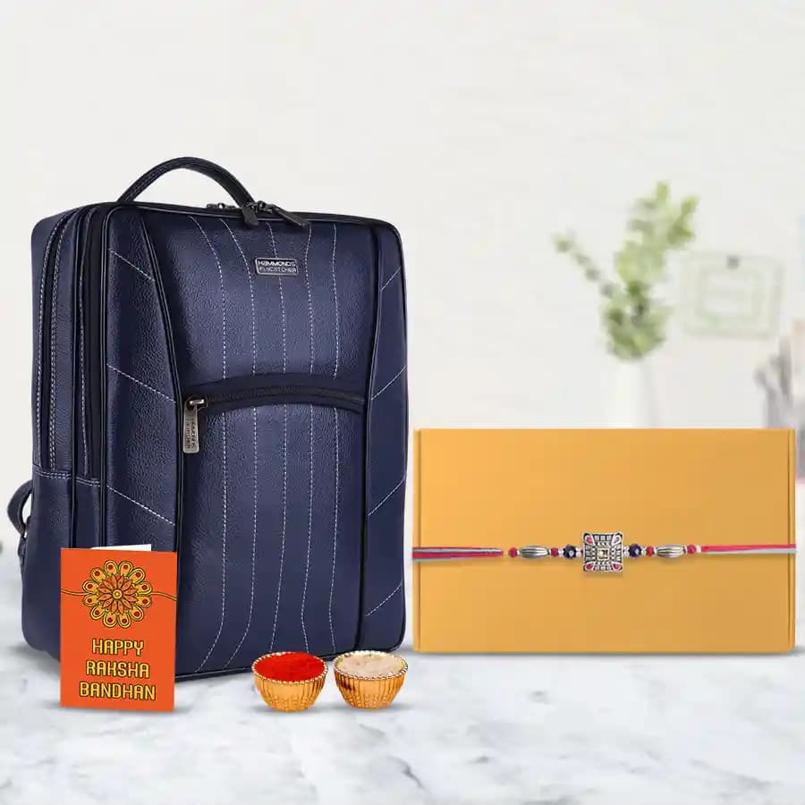 Trendy Rakhi Gift Kundan Rakhi N Leather Laptop Backpack
