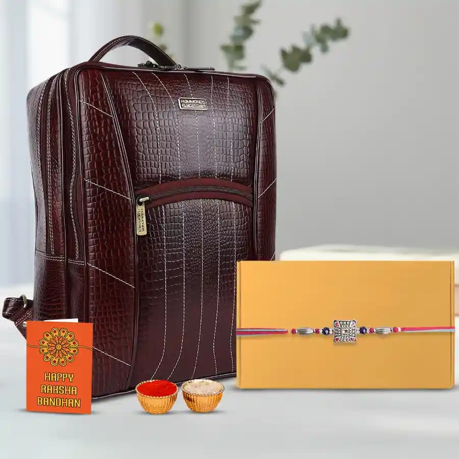 Rakhi Elegance with Leather Laptop Bag Duo