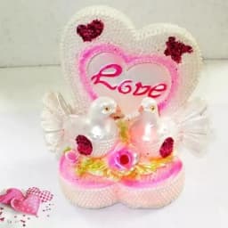 Romantic LED Lighted Love Heart with Bird Couple Showpiece with a Free Velvet Rose 1