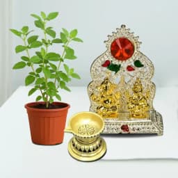 Auspicious Tulsi Plant with Deepak N Ganesh Laxmi Mandap for Mom 1