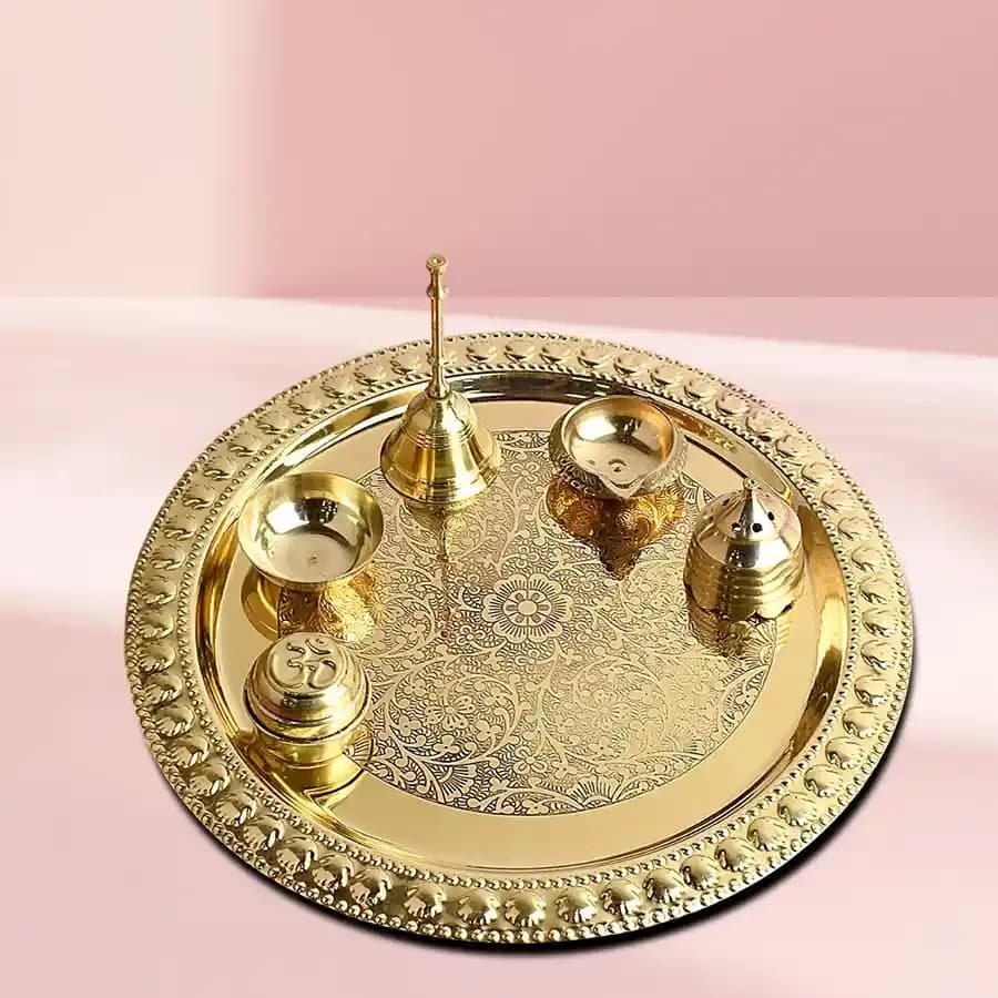 Mesmerizing Silver Plated Goddess Laxmi Diya Pooja Thali for Mom