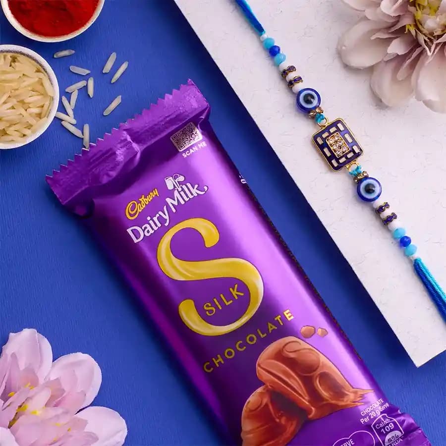 Classic Evil Eye Rakhi N Cadbury Silk Combo