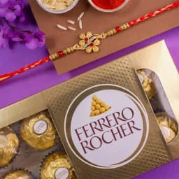 Charming Floral Kundan Rakhi N Ferrero Rocher Combo 1