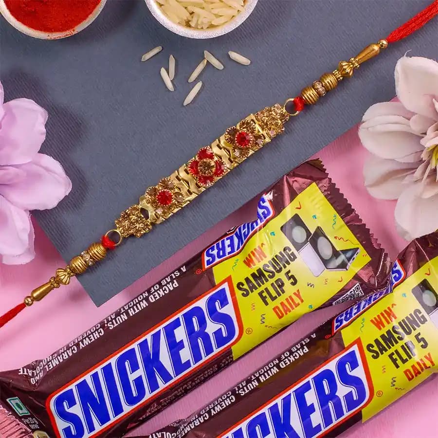 Impressive Stone Studded Rakhi N Snickers Combo