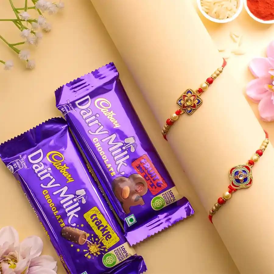 Graceful Kundan Rakhi N Cadbury Chocolate Combo