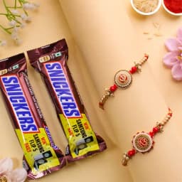 Sacred Punjabi Rakhi Set N Snickers Combo 1