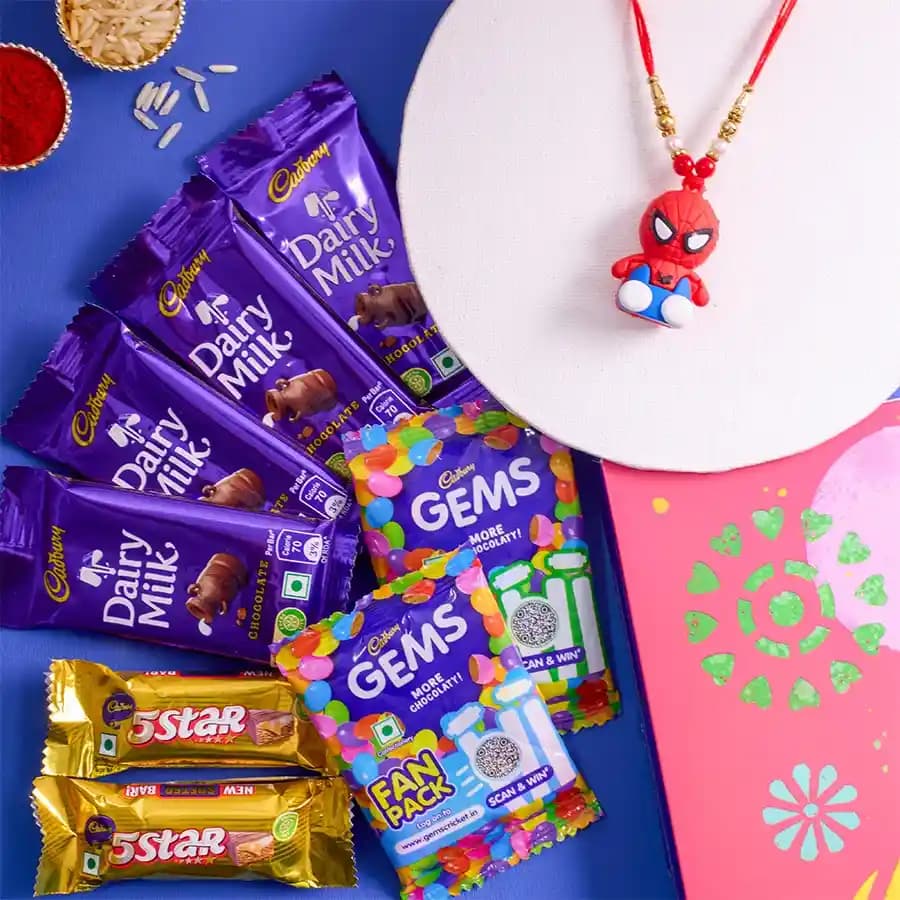 Marvellous Spiderman Rakhi N Cadbury Celebrations Combo