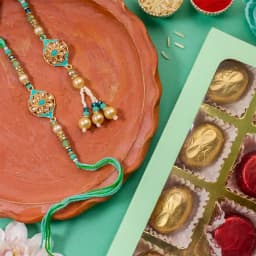Classic Bhaiya Bhabhi Kundan Rakhi N Chocolates Combo 1