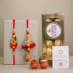 Premium Zardosi Bhaiya Bhabhi Rakhi N Rocher Combo 1