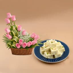 Graceful Pink Roses N Kalakand Duo 1