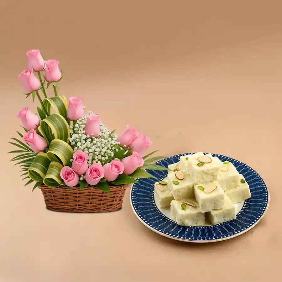 Graceful Pink Roses N Kalakand Duo