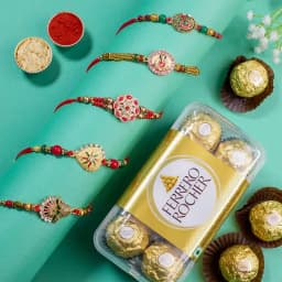Attractive Kundan Rakhi Set N Ferrero Rocher Combo 1