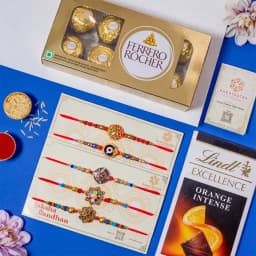 Stylish 5 Rakhi Set N Chocolates Combo 1