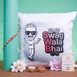 Fancy AD Rakhi N Printed Cushion Combo 1