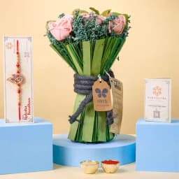 Holy Shree Krishna Rakhi N Artificial Floral Bouquet Combo 1