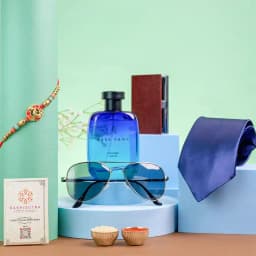 Premium Kundan Peacock Rakhi N Mens Essentials Set 1