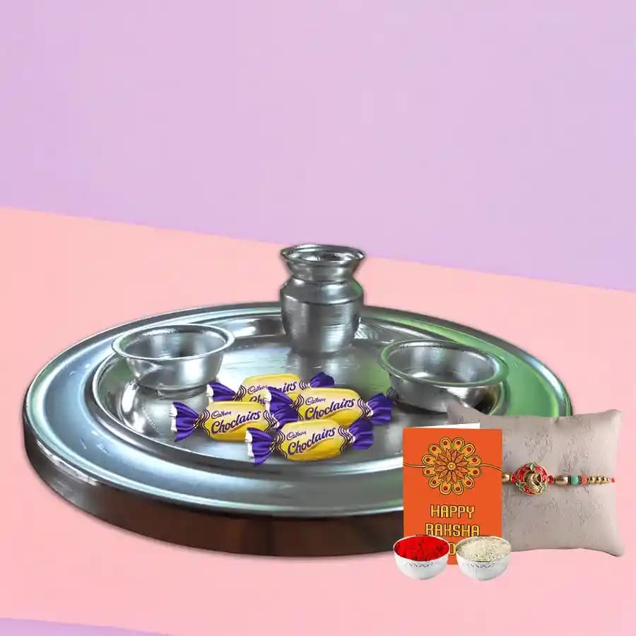 Sweet Harmony: 4 Divine Choco Eclairs in a Decorative Silver Thali