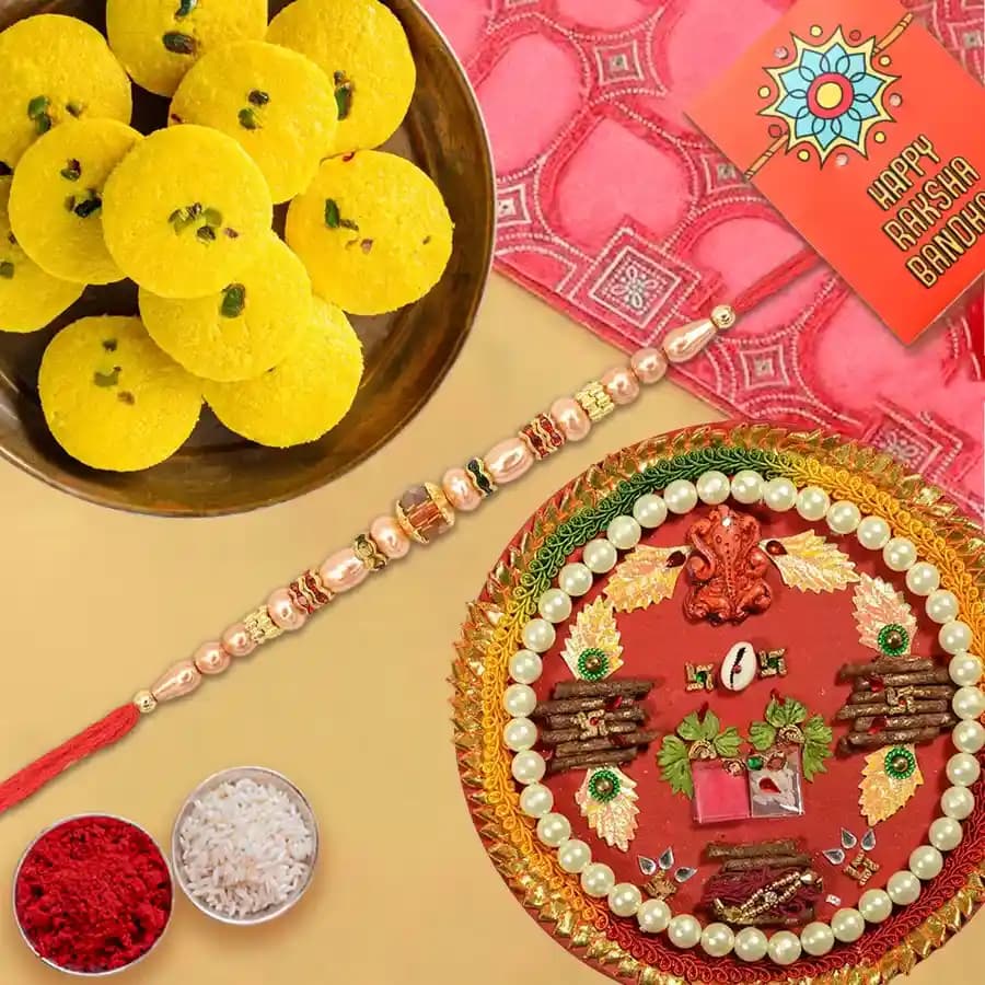 Elegant Rakhi Thali with Delicious Haldirams Peda and Complimentary Rakhi