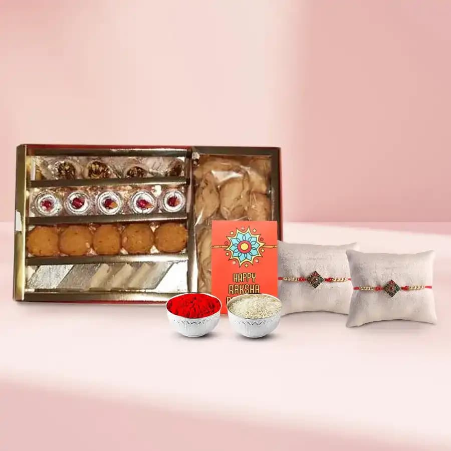 Traditional Feast: Bhikaram Chandmal Sweet & Snack Combo with Rakhis