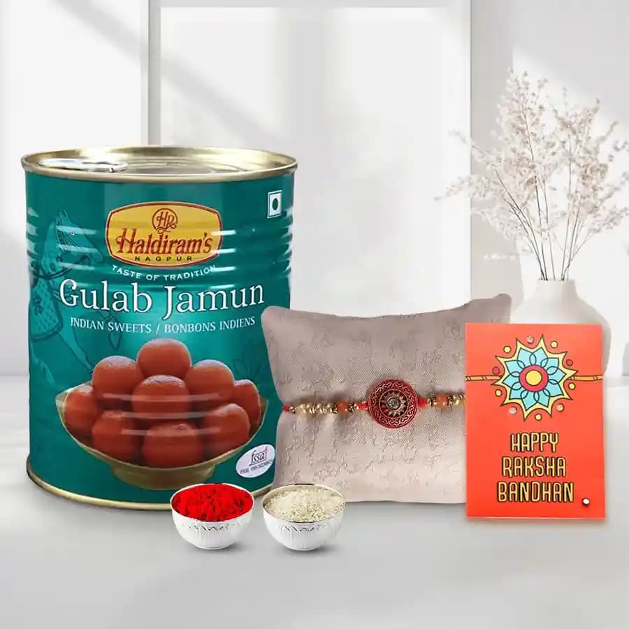 Sweet Celebrations: Haldiram's Gulab Jamun with Rakhi Essentials