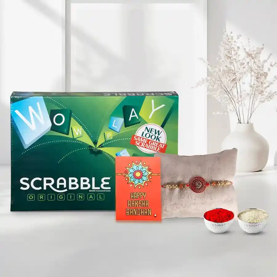 Scrabble Combo with Rakhi and Roli for Raksha Bandhan