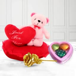 Charming Eric on Heart Plush with Elegant Golden Rose and Sweet Heart Chocolates 1