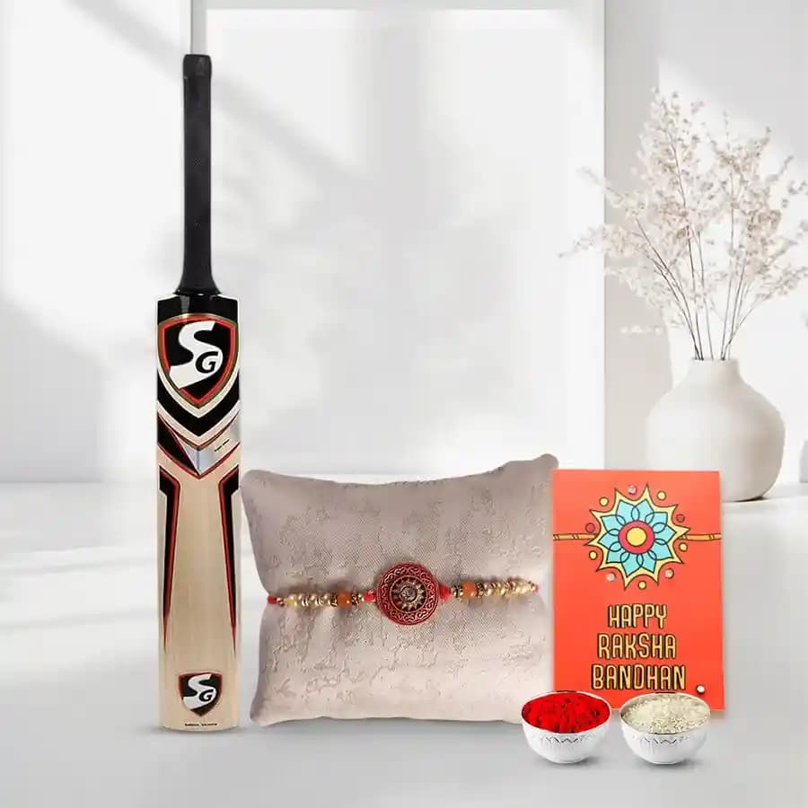 Cricket Delight: Bat & Rakhi Combo for Brothers
