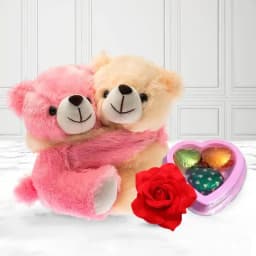 Charming Teddy Pair with Velvet Blossom and Heartfelt Chocolates 1