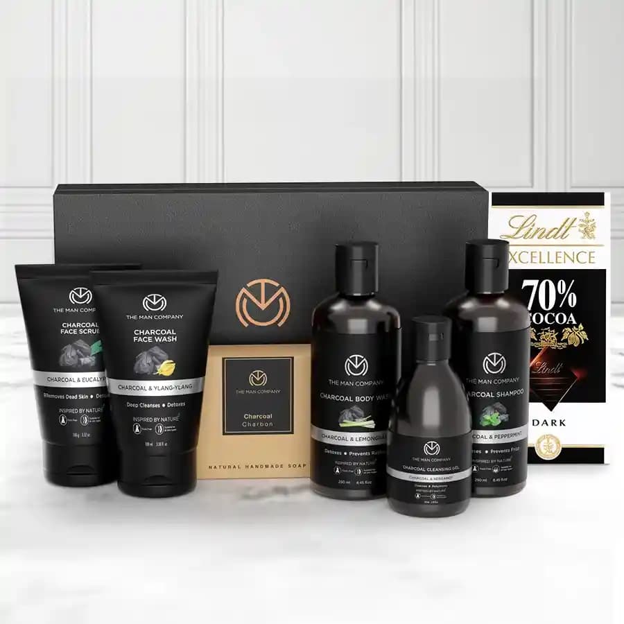 Rejuvenating Charcoal Mens Grooming Kit with Lindt Excellence Dark Chocolate