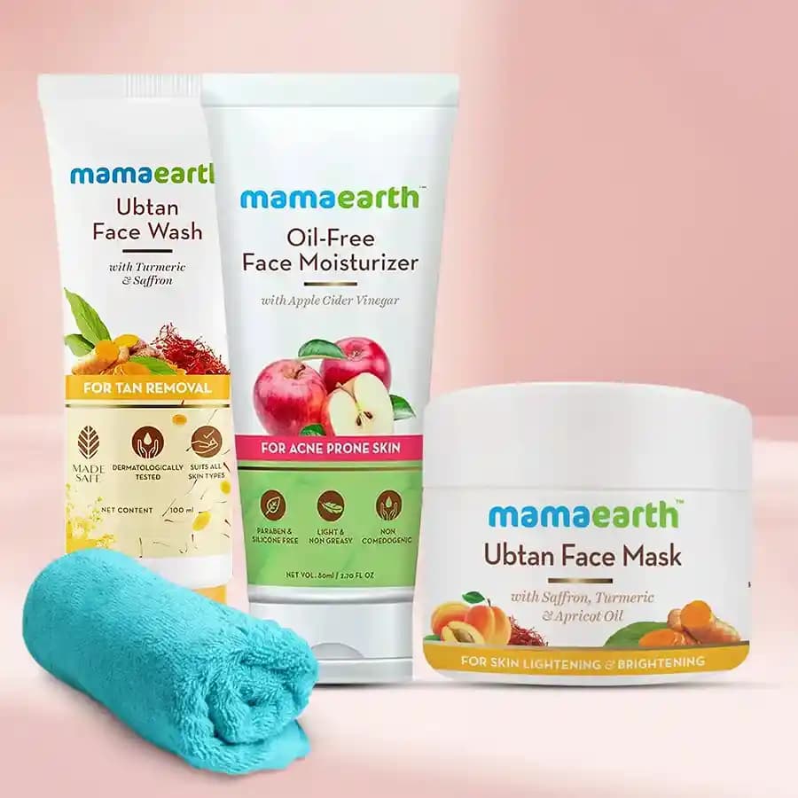 Adorable Mamaearth Natural Face Care Kit with Soft Face Towel N Pouch